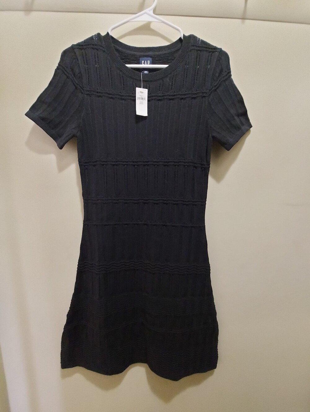 GAP 100 Percent Cotton Black Knit Textured Short-Sleeve Mini Dress